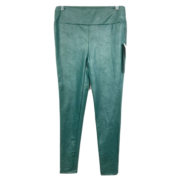 NWT Lularoe‎ Luxe Leggings Womens Sz M Green Faux Leather Stretch Pull On - Picture 1 of 11